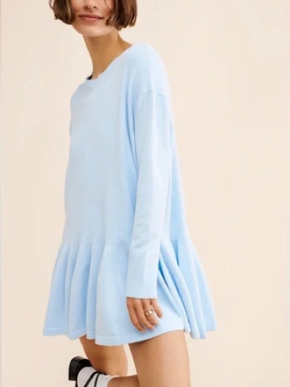 Free People Time On My Side Ice Water Blue Knit Mini Dress - Picture 3 of 8